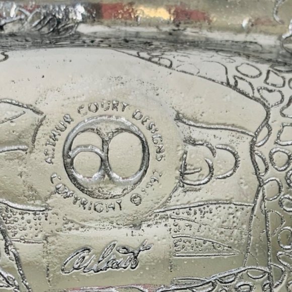 VTG Arthur Court Bread Serving Platter 18" Cast Aluminum Repousse Safari Signed - Picture 15 of 16